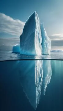 Iceberg floating in the ocean, both the tip and the submerged parts are visible. Stock Illustration