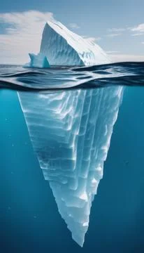 Iceberg floating in the ocean, both the tip and the submerged parts are visible. Stock Illustration