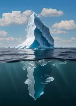 Iceberg floating in the ocean, both the tip and the submerged parts are visible. Stock Illustration