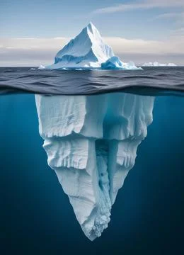 Iceberg floating in the ocean, both the tip and the submerged parts are visible. Stock Illustration
