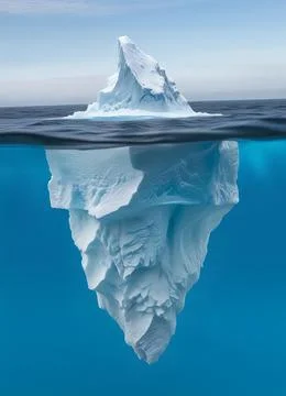 Iceberg floating in the ocean, both the tip and the submerged parts are visible. Stock Illustration