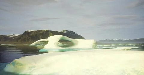 Iceberg formation floats in tranquil waters near a mountain range in Iceland Stock Illustration