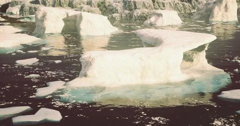 Iceberg formations reflecting sunlight in a serene Arctic landscape Stock Illustration