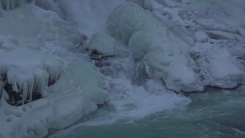 Iceberg of Gullfoss in winter slow motion Stock Footage 81793244