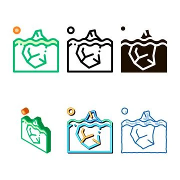 Iceberg in ocean global warm vector set thin line icon Stock Illustration