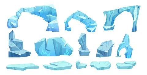 Iceberg piece and arch floating. Cartoon vector Stock Illustration