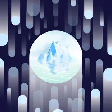 Iceberg with Reflection on Flying Dot Pattern  - Vector Illustration 스톡 일러스트