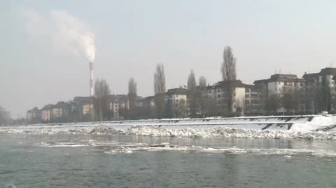 Iceberg on a river in the city Stock Footage 11165175