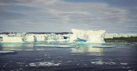 Icebergs float peacefully in a serene Arctic landscape at midday Stock Illustration