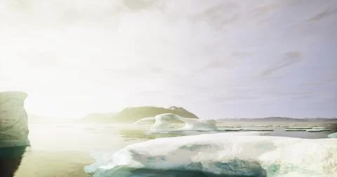 Icebergs float serenely in a tranquil arctic landscape during soft daylight Stock Illustration