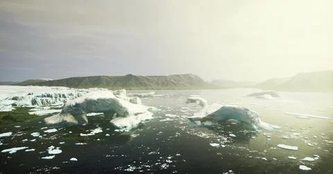 Icebergs float in a tranquil arctic landscape under soft sunlight Stock Illustration