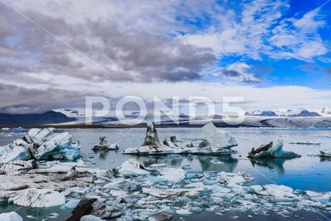 Icebergs in jokulsarlon glacial lagoon in iceland Stock Photos