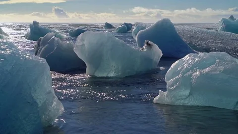 Icebergs stranded on beach Stock Footage 73259290