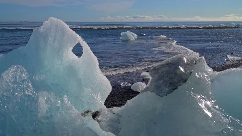Icebergs stranded on beach Stock Footage 73259630