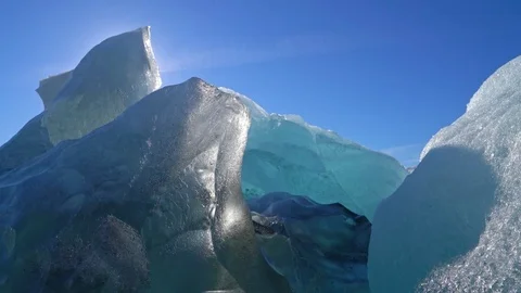 Icebergs stranded on beach Stock Footage 73260194