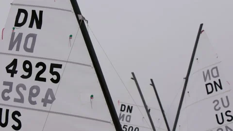 Iceboat sails swaying on a cloudy day Stock Footage 158902860