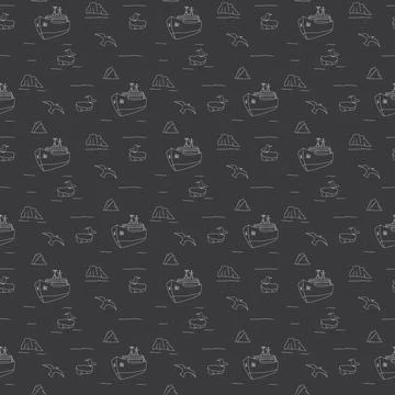 Icebreaker and icebergs seamless pattern. Cute Cartoon arctic nature backgrou Stock Illustration