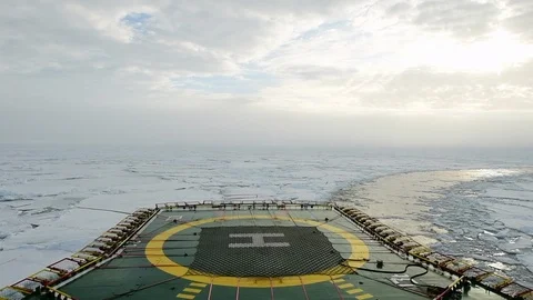 Icebreaker going through the ice fields, Arctic Stock Footage 95315439