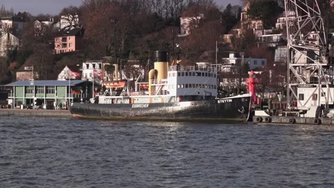 Icebreaker ship in the harbor in Germany Stock Footage 293679475