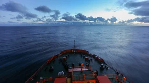 Icebreaker, waves and clouds Stock Footage 107557186