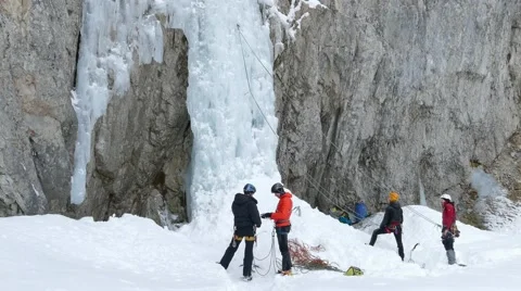 Iceclimbing icefall. Video stock 48239603