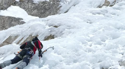 Iceclimbing icefall. Stock Footage 48240089