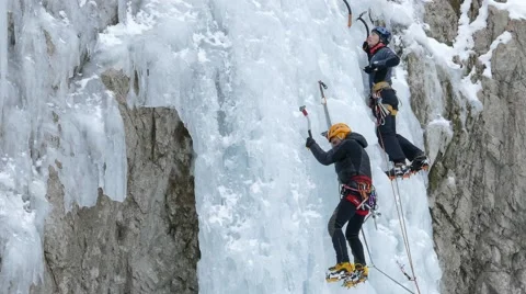 Iceclimbing icefall. Stock Footage 48242647