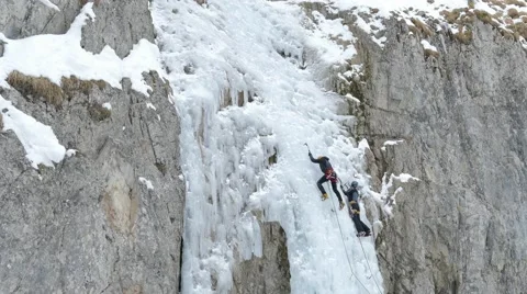 Iceclimbing icefall. Stock-Footage 48243383