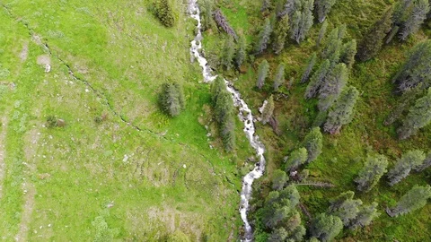 Icecold Mountain Stream in Tyrol - Aerial Flight Stock Footage 90648408