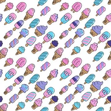 Icecream background seamless vector pattern. Doodle hand drawn art ice cream  Stock Illustration