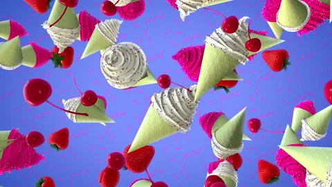 Icecream Cones and Fruit 스톡 동영상 244659209