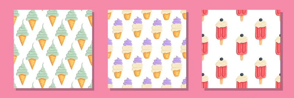 Icecream pattern set with different ice cream cones Stock Illustration