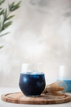 Iced blue matcha tea in glass Stock Photos