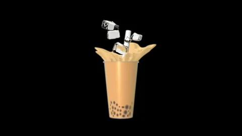 Iced Bubble Milk Tea 360 Splashing Time Frozen Loop with Alpha Channel Stock Footage 124000114