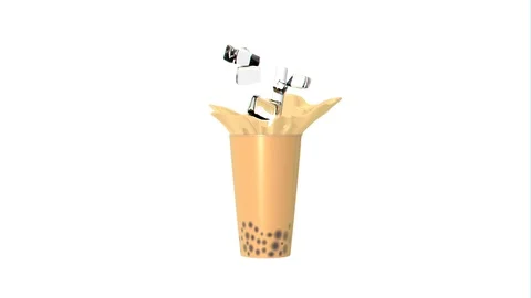 Iced Bubble Milk Tea 360 Splashing Time Frozen Loop Stock Footage 124000131