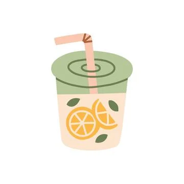 Iced citrus tea in a plastic takeaway cup with orange slices and mint leaves Stock Illustration