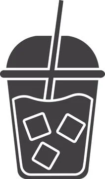 Iced Coffee, Cold Brew Cup, Plastic Cup with Straw Stock Illustration