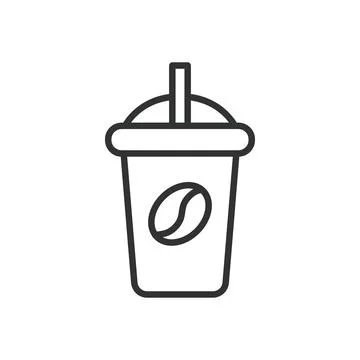 Iced coffee cup icon in line design. cold coffee drink takeaway beverage cafe on Stock Illustration