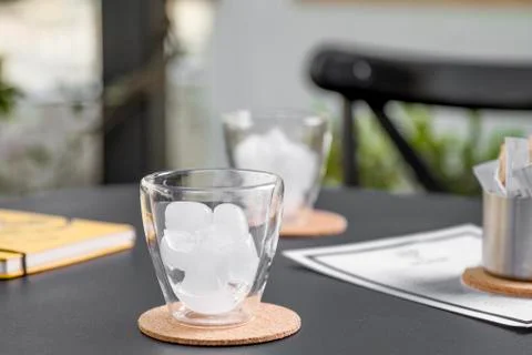 Iced coffee cup or cold brew coffee in a glass for waiting coffee Stock Photos