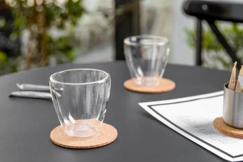 Iced coffee cup or cold brew coffee in a glass for waiting coffee Stock Photos