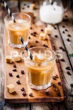 Iced coffee in glass Stock Photos