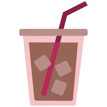 Iced coffee glass with straw flat vector icon Stock Illustration