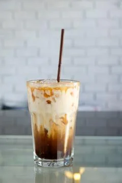 Iced coffee latte in cup Stock Photos