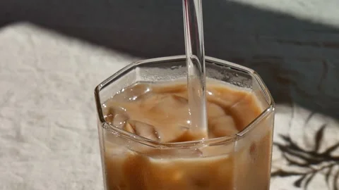 Iced Coffee with Milk Closeup. Stock Footage 156936350