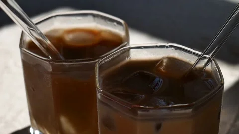 Iced Coffee with Milk Closeup. Stock Footage 156936492