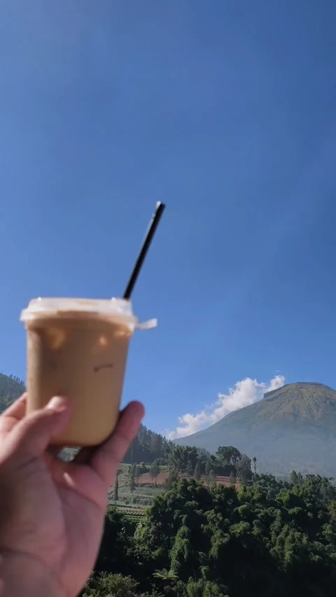 Iced Coffee with Mountain View Stock Footage 340151846