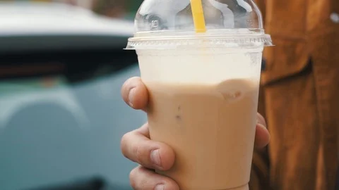 Iced coffee in the plastic cup Stock Footage 108614260