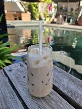 Iced Coffee by the Pool Stock Photos