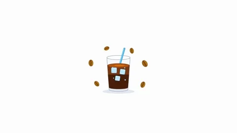 Iced coffee with rotating coffee beans animation. 4K Stock Footage 344845270
