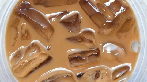 Iced Coffee Stirring Close Up Slow Motion Stock Footage
